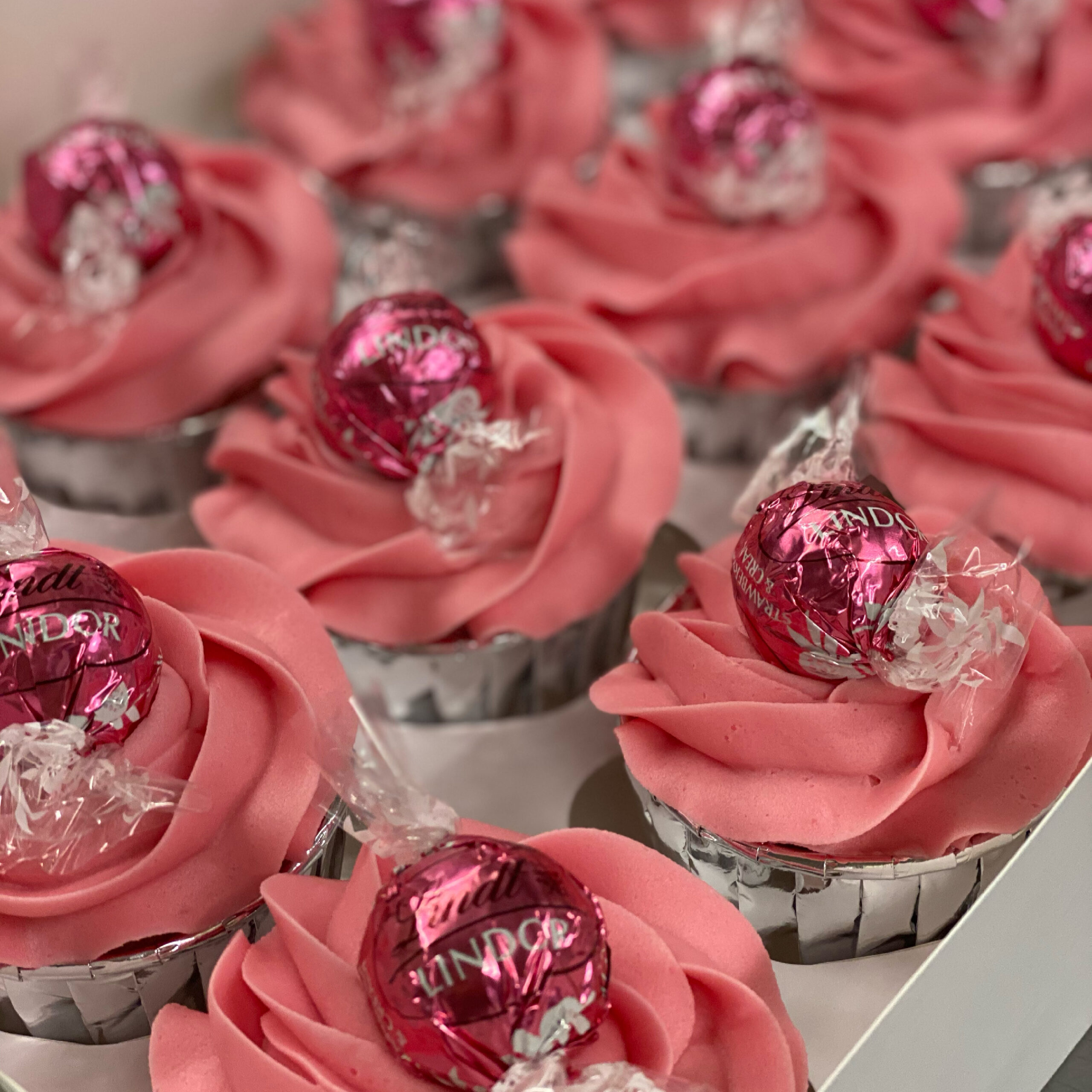 Cupcakes - Strawberries and Cream Lindor Truffle Cupcakes- Box of 12