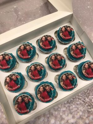 Cupcakes- Photo Cupcakes- box of 12 vanilla cupcakes- blue vanilla icing