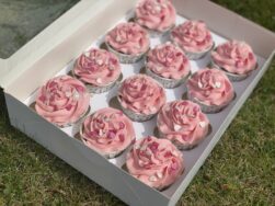 Cupcakes- Vanilla with pink vanilla icing and pink sprinkles- Box of 12